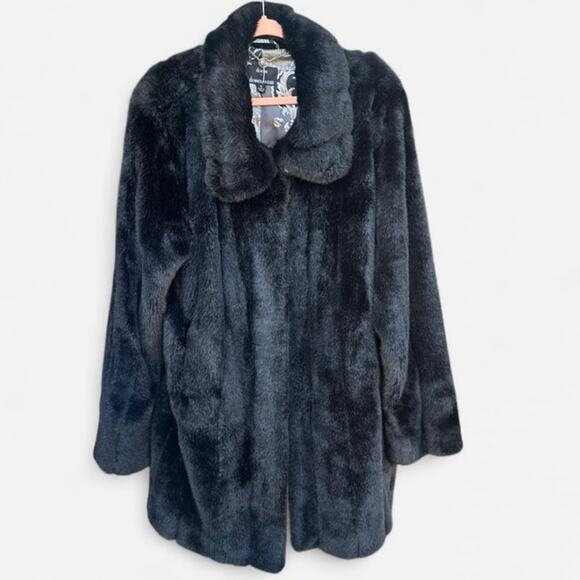 Vintage Black Long Length Oversized French Girl  Boho Chic Faux Fur Mink Coat XL - Picture 3 of 10